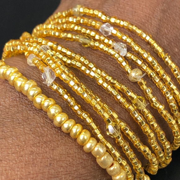 Multi Strand Tiny Gold Glass Seed Stretch Stacking Beaded Bracelet - Picture 10 of 12